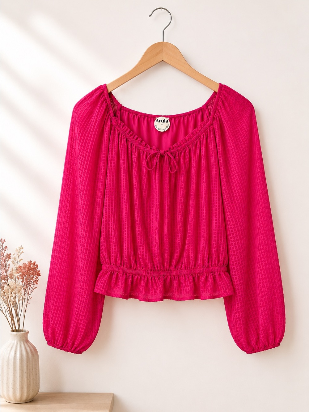 ARULA Hot Pink Textured Peasant Blouse (rack)